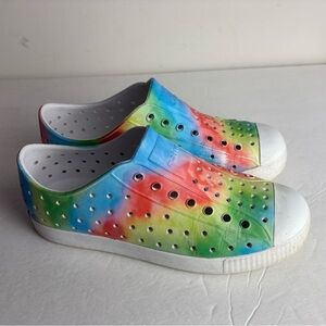 Native Shoes  Sz 3 Jefferson White Rainbow Tie Dye Water Shoe Sneaker